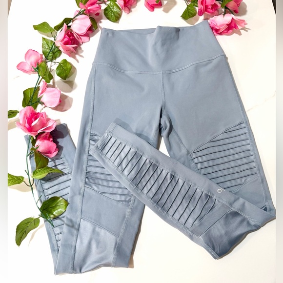 ALO Yoga Pants - ALO Yoga High Waist Moto Contouring Muted Blue Mesh Gym Medium Leggings